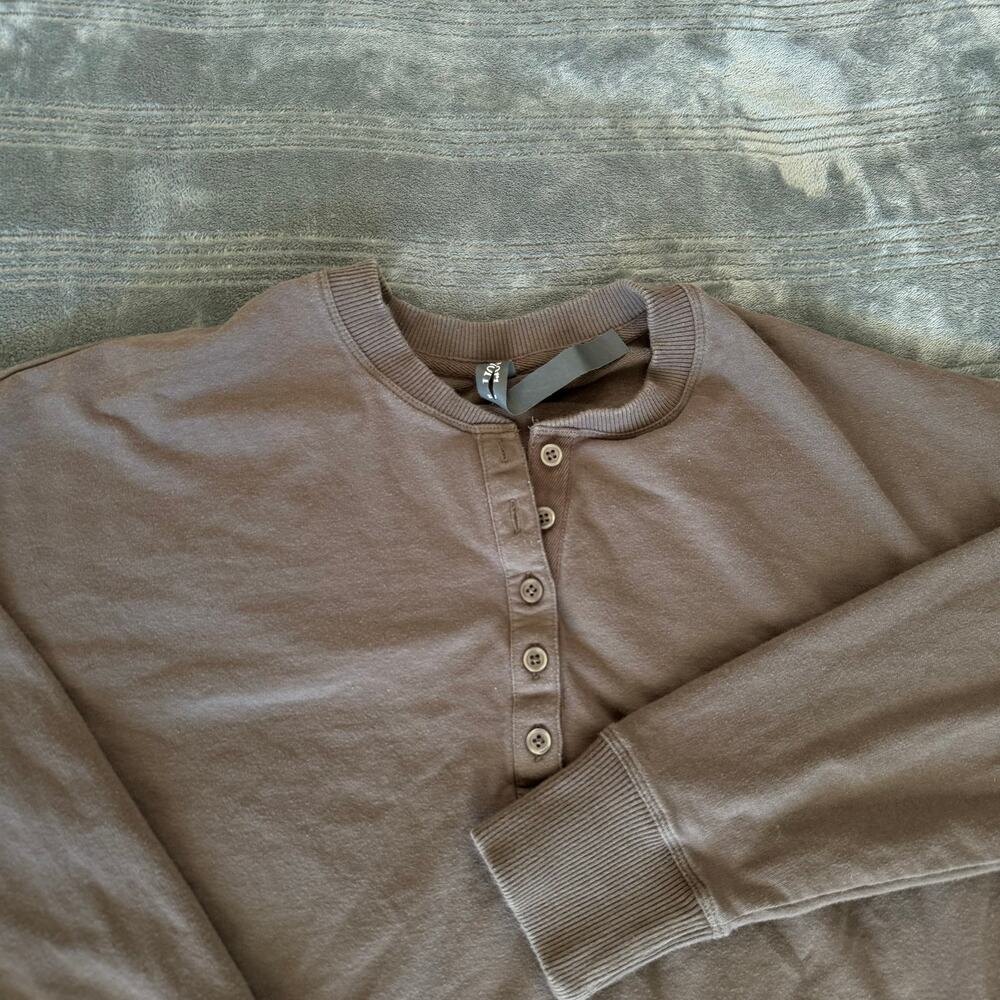 Vuori Laguna Henley in Cocoa Heather Long Sleeve Organic Cotton Sweater Women XS - Picture 10 of 16